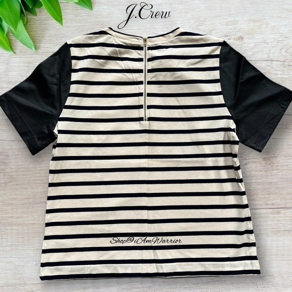 J.Crew NWT genuine leather sleeve cream/black striped top *shop@iamwarrior - Picture 3 of 5